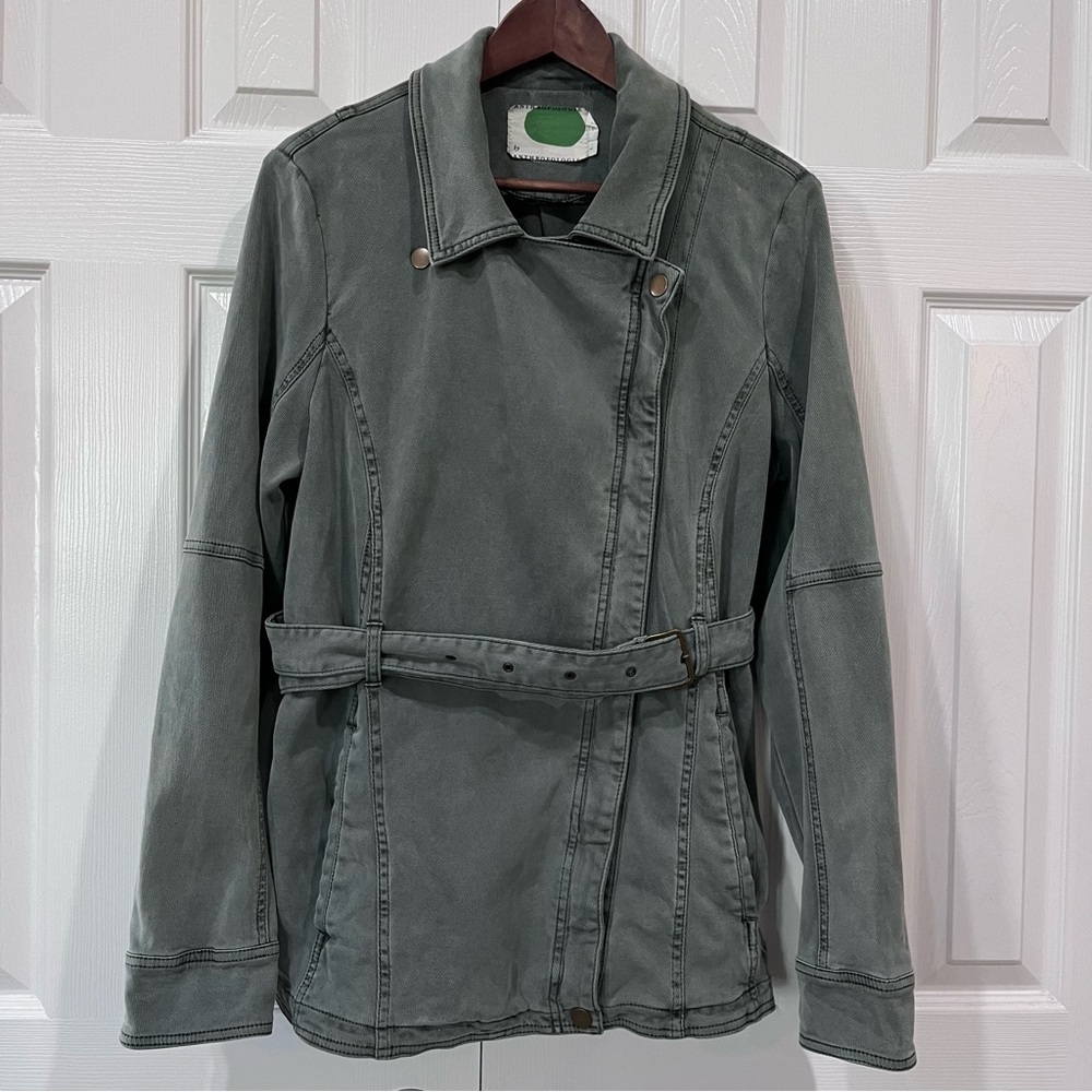 Anthropologie Everyday Belted Moto Jacket Green Utility Size L